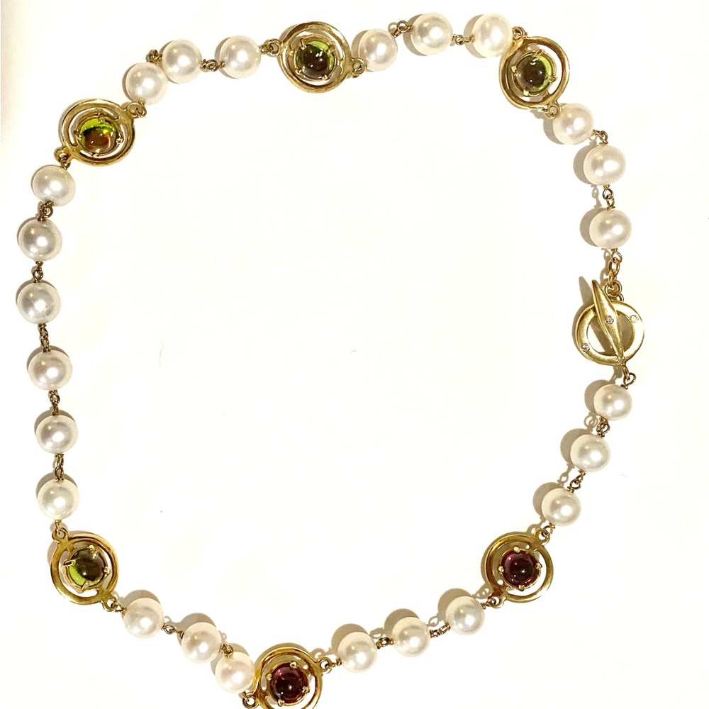 14 K gold gemstone garnets, amethyst  and so on diamonds access pearls necklace